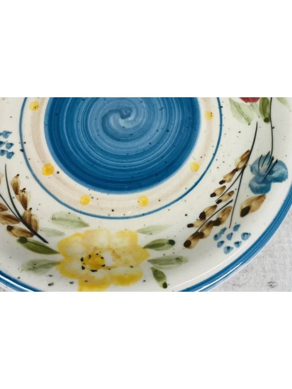 Royal Norfolk FLORAL BLUE CENTER SPECKLED Stoneware Round Salad Plates Set 3